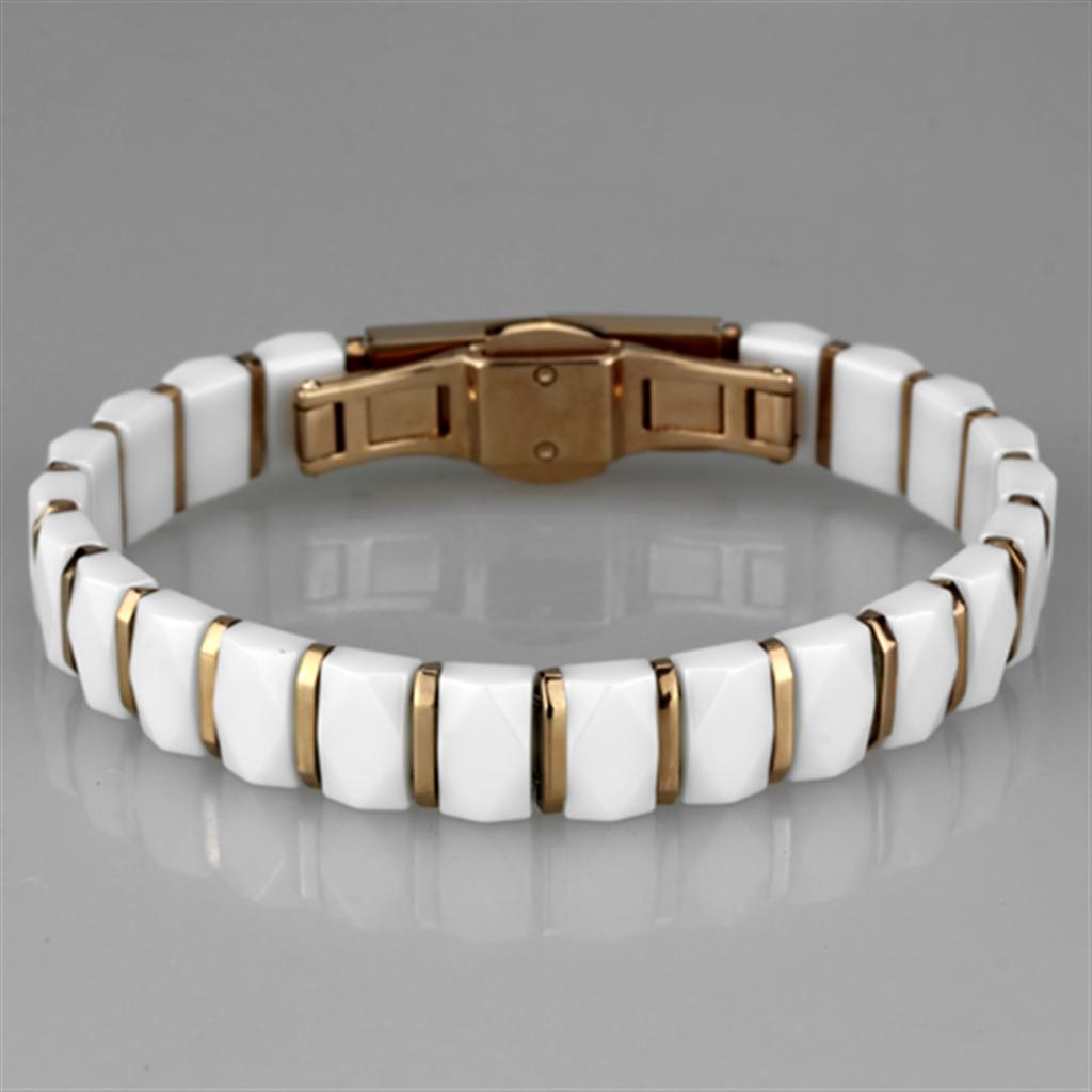 MA3W993 - IP Rose Gold(Ion Plating) Stainless Steel Bracelet with Ceramic  in White