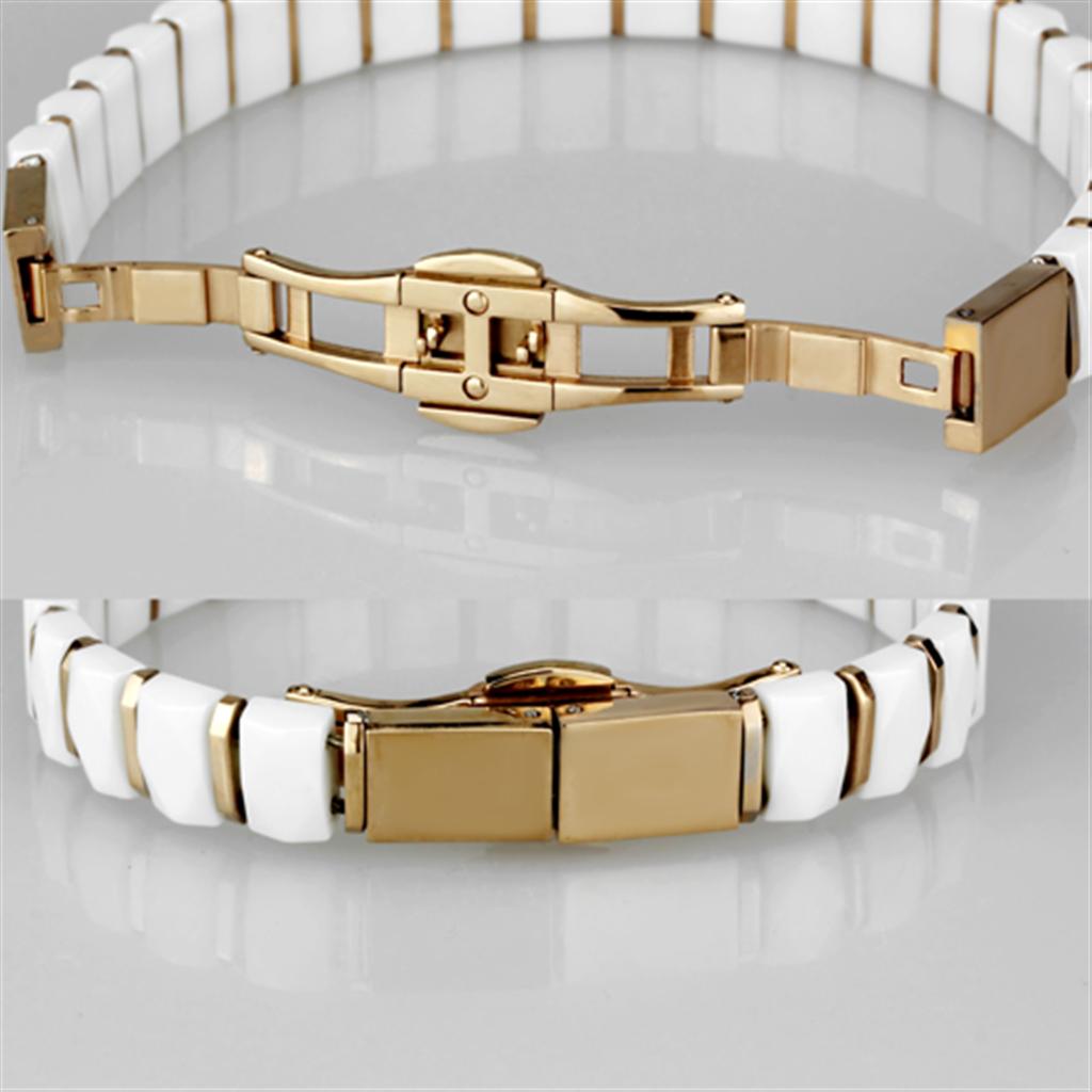 MA3W993 - IP Rose Gold(Ion Plating) Stainless Steel Bracelet with Ceramic  in White