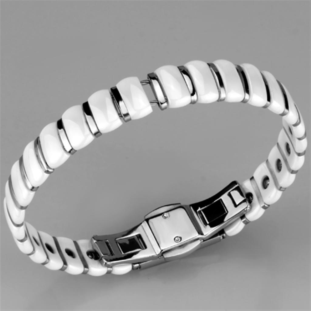 MA3W994 - High polished (no plating) Stainless Steel Bracelet with Ceramic  in White