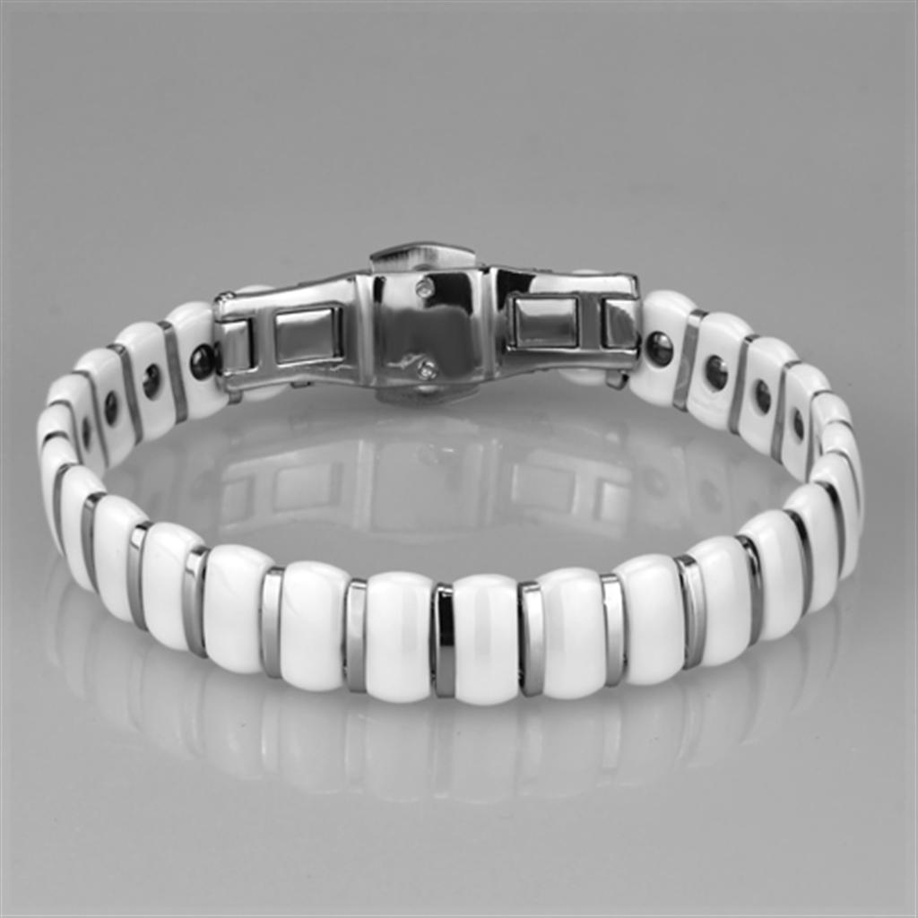 MA3W994 - High polished (no plating) Stainless Steel Bracelet with Ceramic  in White