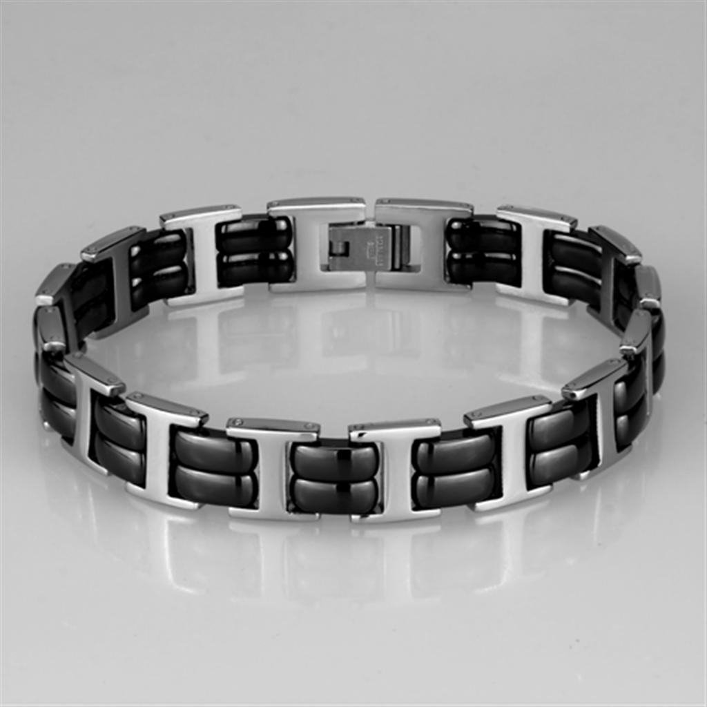 MA3W996 - High polished (no plating) Stainless Steel Bracelet with Ceramic  in Jet