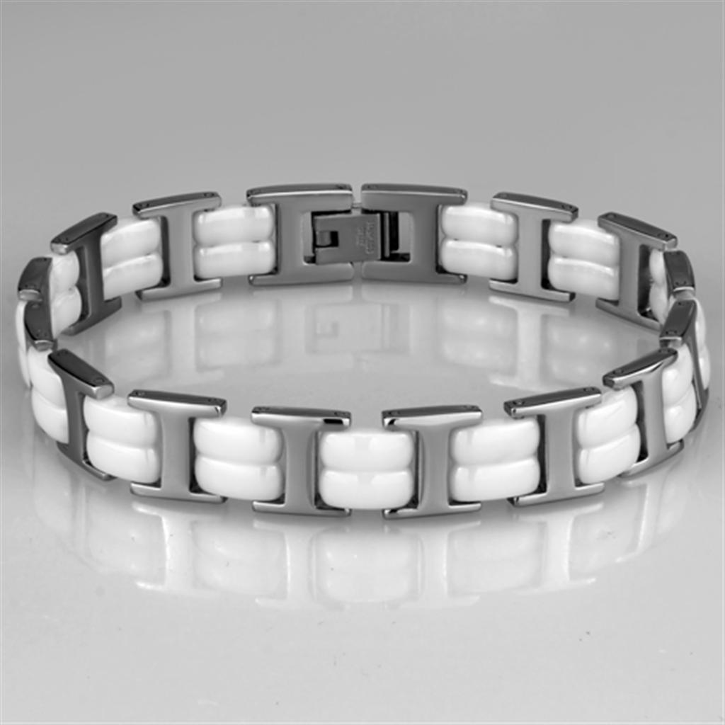 MA3W997 - High polished (no plating) Stainless Steel Bracelet with Ceramic  in White