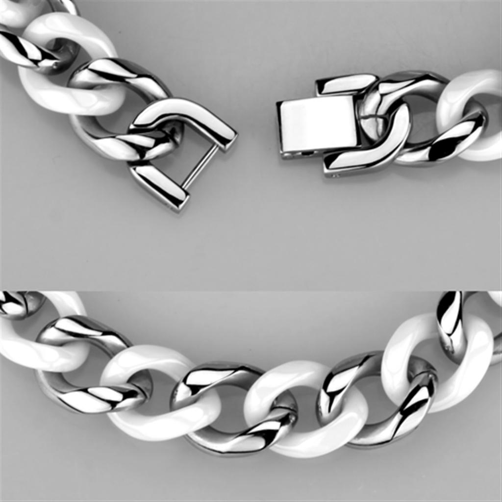 MA3W999 - High polished (no plating) Stainless Steel Bracelet with Ceramic  in White