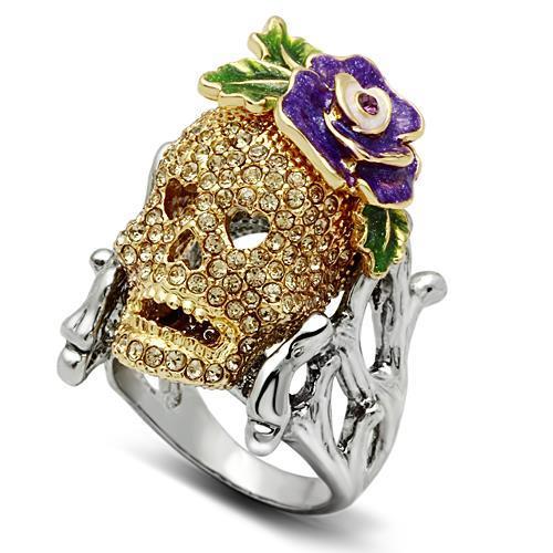 MA3W002 - Gold+Ruthenium White Metal Ring with Top Grade Crystal  in Citrine Yellow