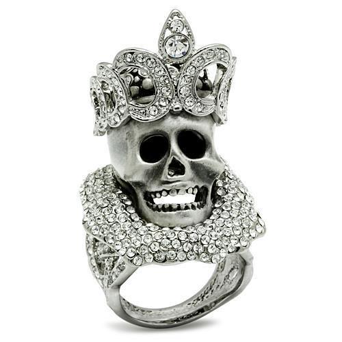MA3W018 - Matte Rhodium & Rhodium White Metal Ring with Top Grade Crystal  in Clear