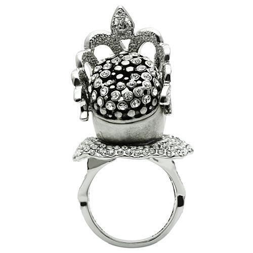MA3W018 - Matte Rhodium & Rhodium White Metal Ring with Top Grade Crystal  in Clear