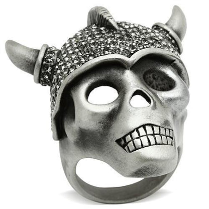 MA3W021 - Antique Silver White Metal Ring with Top Grade Crystal  in Black Diamond