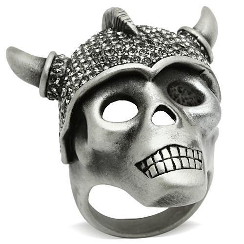MA3W021 - Antique Silver White Metal Ring with Top Grade Crystal  in Black Diamond