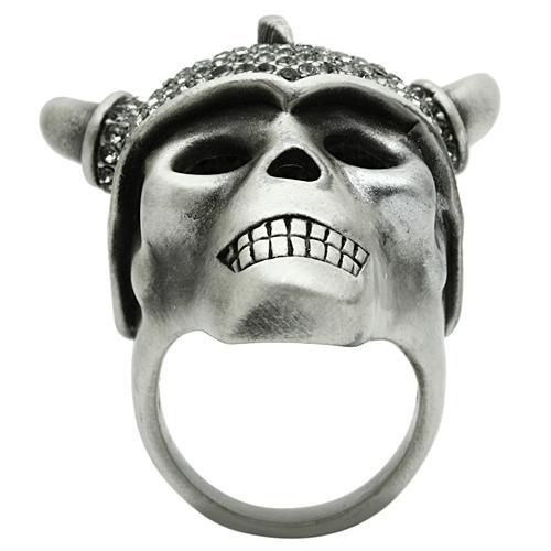 MA3W021 - Antique Silver White Metal Ring with Top Grade Crystal  in Black Diamond