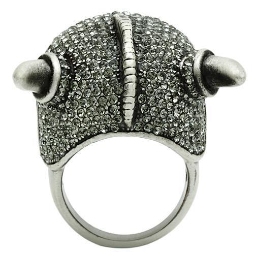 MA3W021 - Antique Silver White Metal Ring with Top Grade Crystal  in Black Diamond