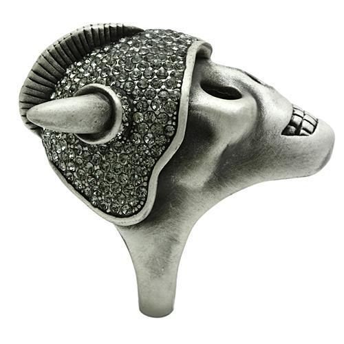 MA3W021 - Antique Silver White Metal Ring with Top Grade Crystal  in Black Diamond