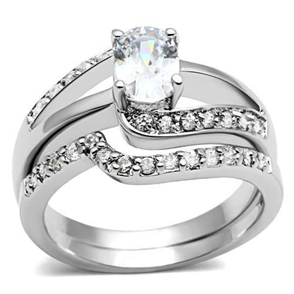 MA3W022 - Rhodium Brass Ring with AAA Grade CZ  in Clear