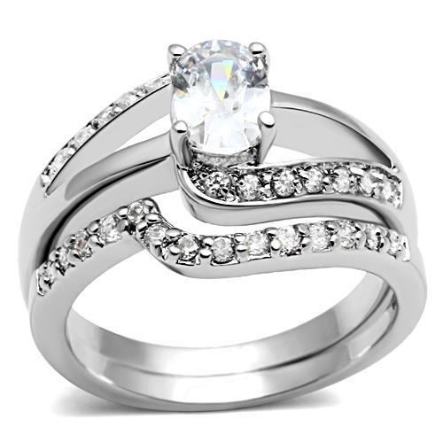 MA3W022 - Rhodium Brass Ring with AAA Grade CZ  in Clear
