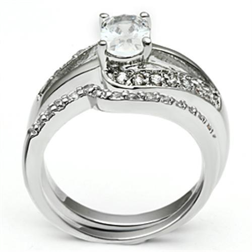 MA3W022 - Rhodium Brass Ring with AAA Grade CZ  in Clear