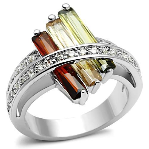 MA3W025 - Rhodium Brass Ring with AAA Grade CZ  in Multi Color