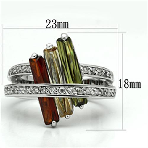 MA3W025 - Rhodium Brass Ring with AAA Grade CZ  in Multi Color