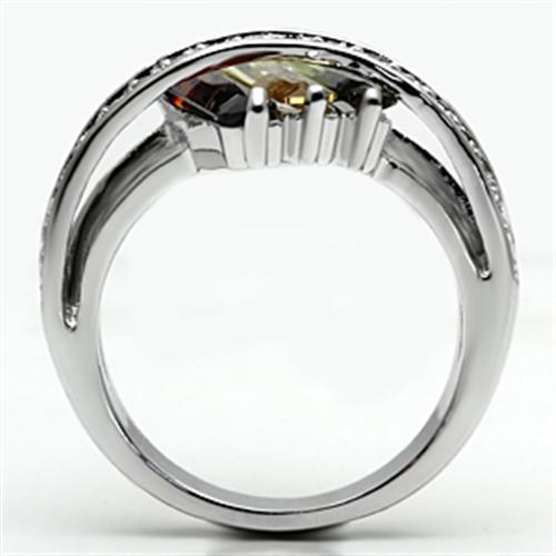 MA3W025 - Rhodium Brass Ring with AAA Grade CZ  in Multi Color