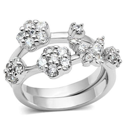 MA3W026 - Rhodium Brass Ring with AAA Grade CZ  in Clear