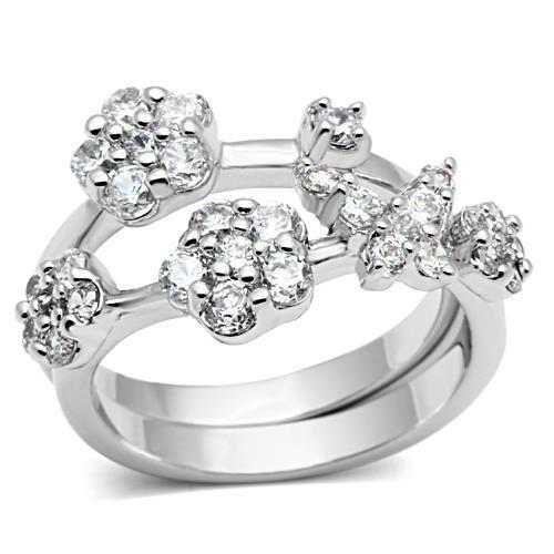 MA3W026 - Rhodium Brass Ring with AAA Grade CZ  in Clear
