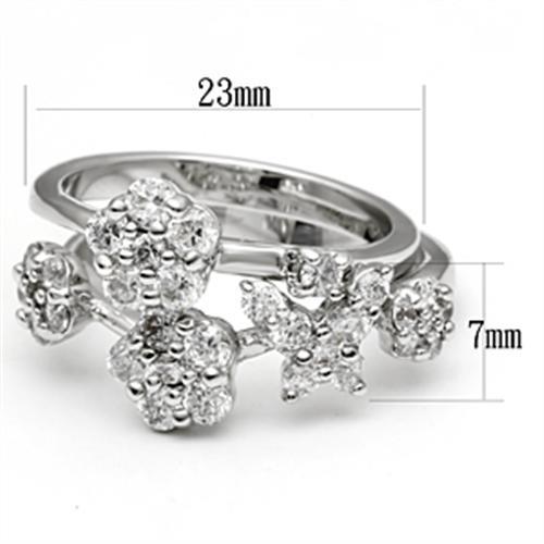 MA3W026 - Rhodium Brass Ring with AAA Grade CZ  in Clear