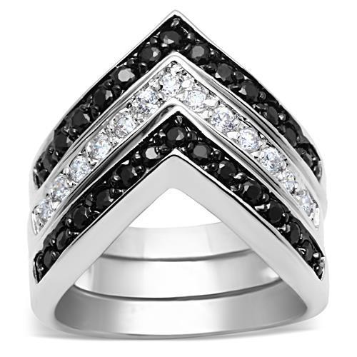 MA3W028 - Rhodium+Hematite Brass Ring with AAA Grade CZ  in Jet