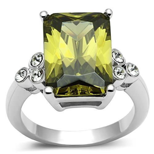 MA3W029 - Rhodium Brass Ring with AAA Grade CZ  in Olivine color