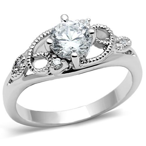 MA3W034 - Rhodium Brass Ring with AAA Grade CZ  in Clear