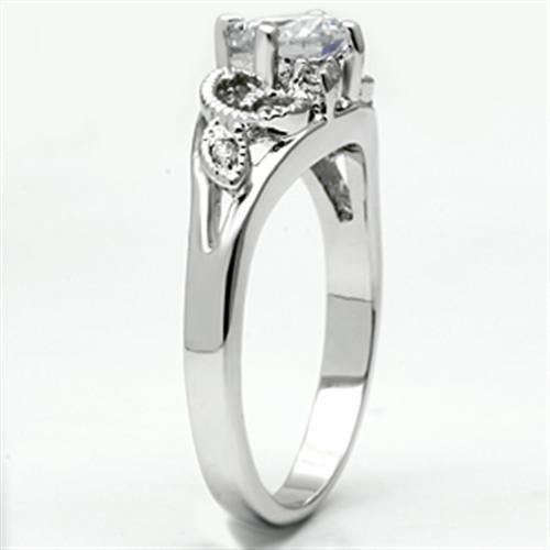 MA3W034 - Rhodium Brass Ring with AAA Grade CZ  in Clear