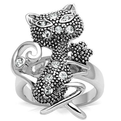 MA3W036 - Rhodium Brass Ring with Top Grade Crystal  in Clear