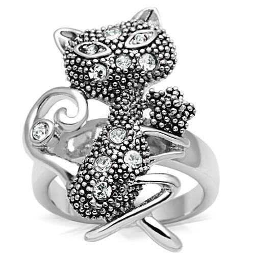 MA3W036 - Rhodium Brass Ring with Top Grade Crystal  in Clear