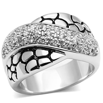 MA3W037 - Rhodium Brass Ring with AAA Grade CZ  in Clear