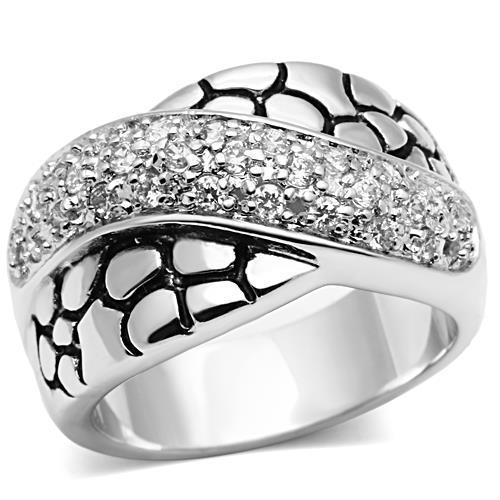 MA3W037 - Rhodium Brass Ring with AAA Grade CZ  in Clear