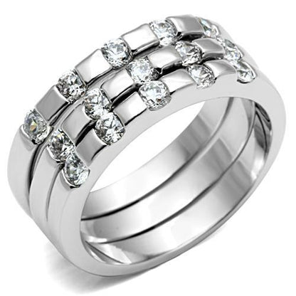 MA3W038 - Rhodium Brass Ring with AAA Grade CZ  in Clear