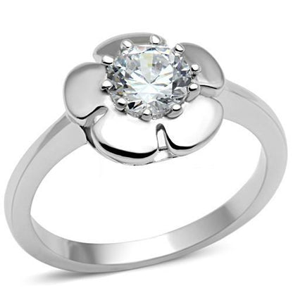 MA3W041 - Rhodium Brass Ring with AAA Grade CZ  in Clear