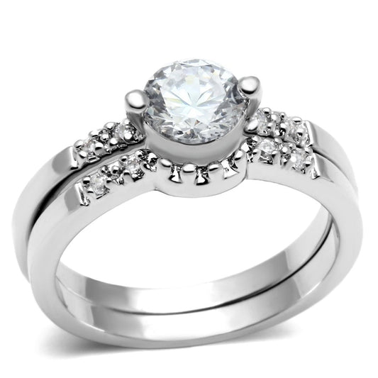 MA3W044 - Rhodium Brass Ring with AAA Grade CZ  in Clear