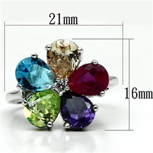 MAJessyca Cocktail Ring - Rhodium Brass, AAA CZ , Multi Color - 3W045