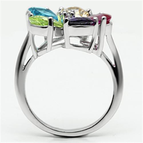 MAJessyca Cocktail Ring - Rhodium Brass, AAA CZ , Multi Color - 3W045