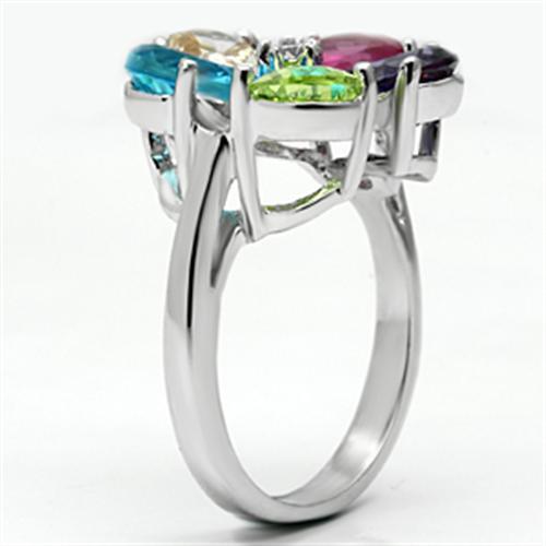MAJessyca Cocktail Ring - Rhodium Brass, AAA CZ , Multi Color - 3W045