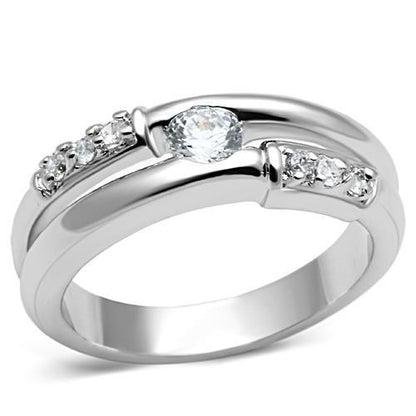 MA3W049 - Rhodium Brass Ring with AAA Grade CZ  in Clear