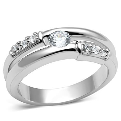 MA3W049 - Rhodium Brass Ring with AAA Grade CZ  in Clear