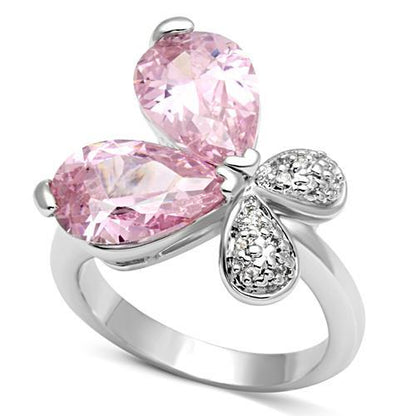 MA3W051 - Rhodium Brass Ring with AAA Grade CZ  in Rose