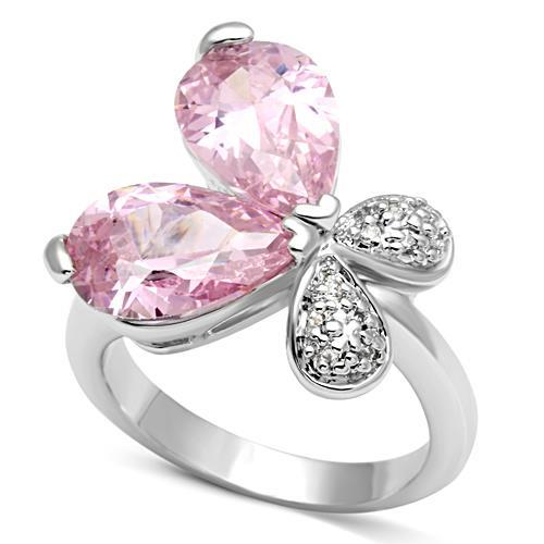 MA3W051 - Rhodium Brass Ring with AAA Grade CZ  in Rose