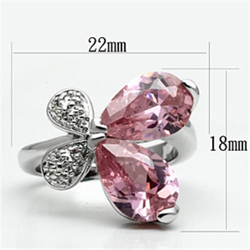MA3W051 - Rhodium Brass Ring with AAA Grade CZ  in Rose