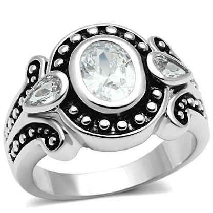 MA3W056 - Rhodium Brass Ring with AAA Grade CZ  in Clear