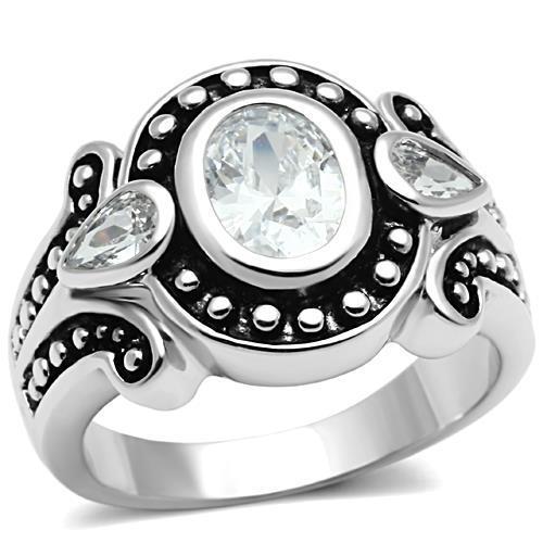 MA3W056 - Rhodium Brass Ring with AAA Grade CZ  in Clear