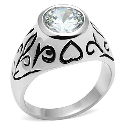 MA3W057 - Rhodium Brass Ring with AAA Grade CZ  in Clear