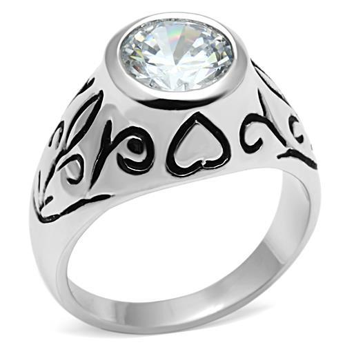 MA3W057 - Rhodium Brass Ring with AAA Grade CZ  in Clear