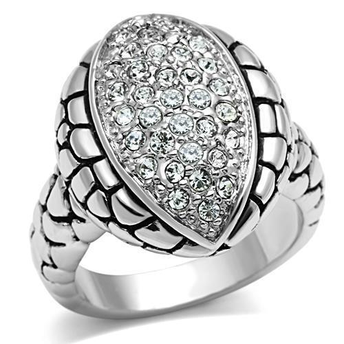 MA3W058 - Rhodium Brass Ring with Top Grade Crystal  in Clear