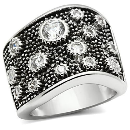 MA3W059 - Rhodium Brass Ring with AAA Grade CZ  in Clear