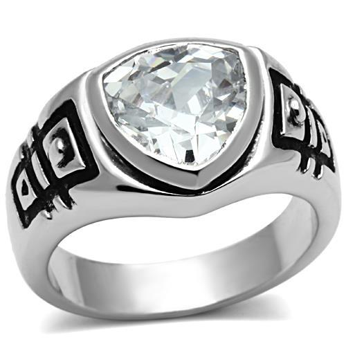 MA3W062 - Rhodium Brass Ring with AAA Grade CZ  in Clear